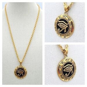 𝅺Eye of Horus Pendant Goldtone Necklace #589